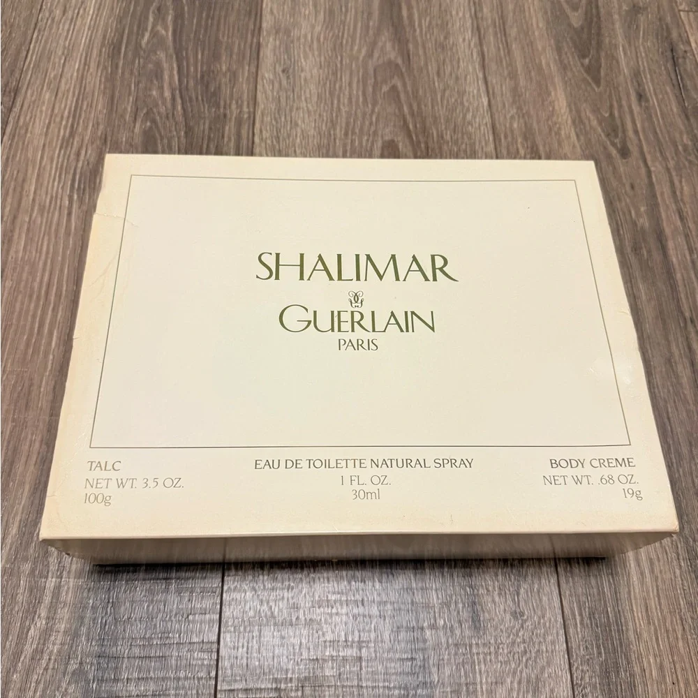 Vintage Shalimar By Guerlain Gift Set 1 Oz EDT 3.5 Oz Talc Body Cream New